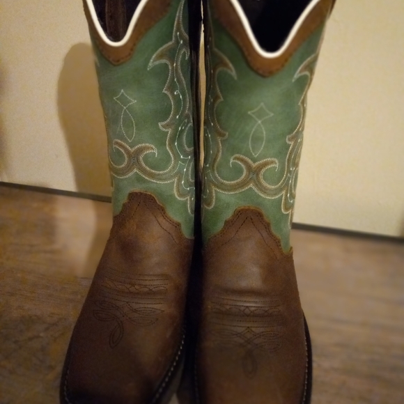 COWBOY TURQUOISE PRINT JUSTIN BOOTS - Picture 2 of 10